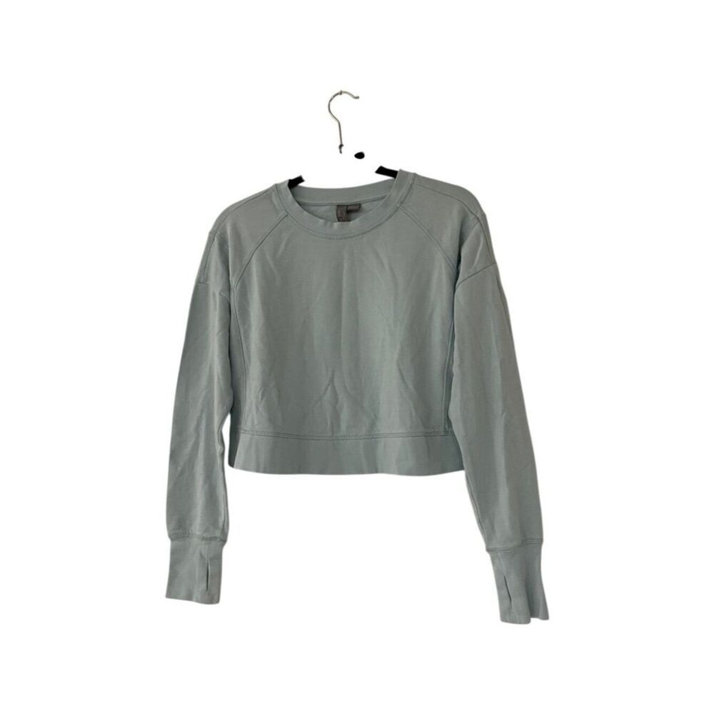 Sweaty Betty Womens Cropped Sweatshirt Size 6 Blue Gray Raglan Sleeve Boxy Fit